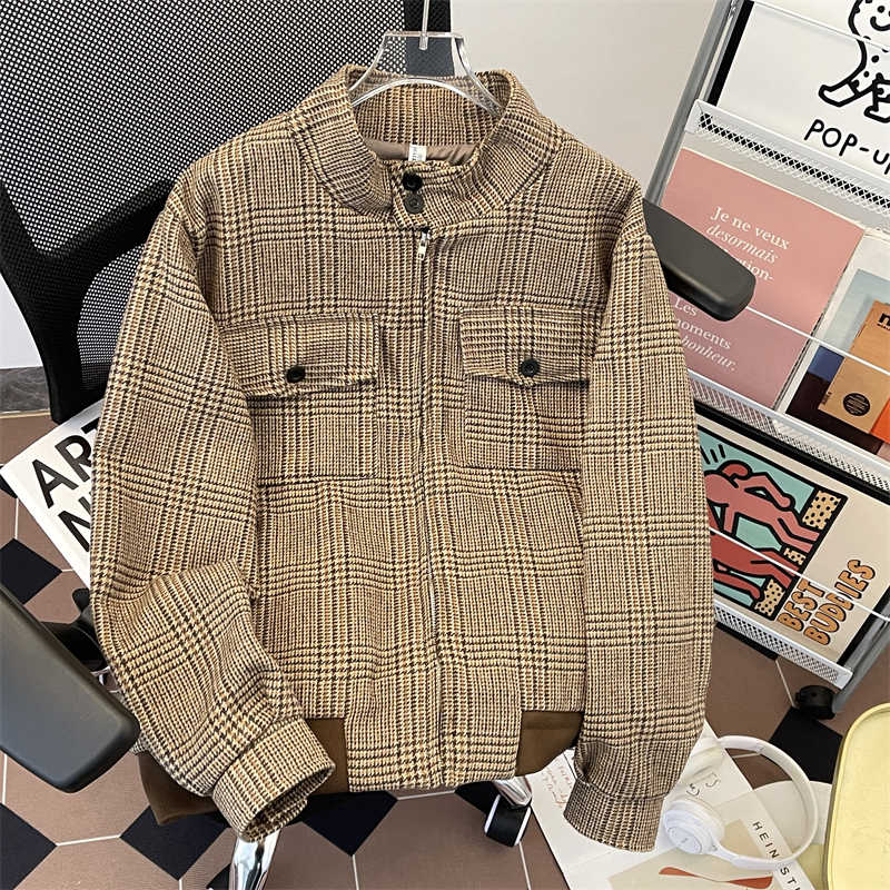 Harrington Jacket - Veste d'automne à carreaux marron pour