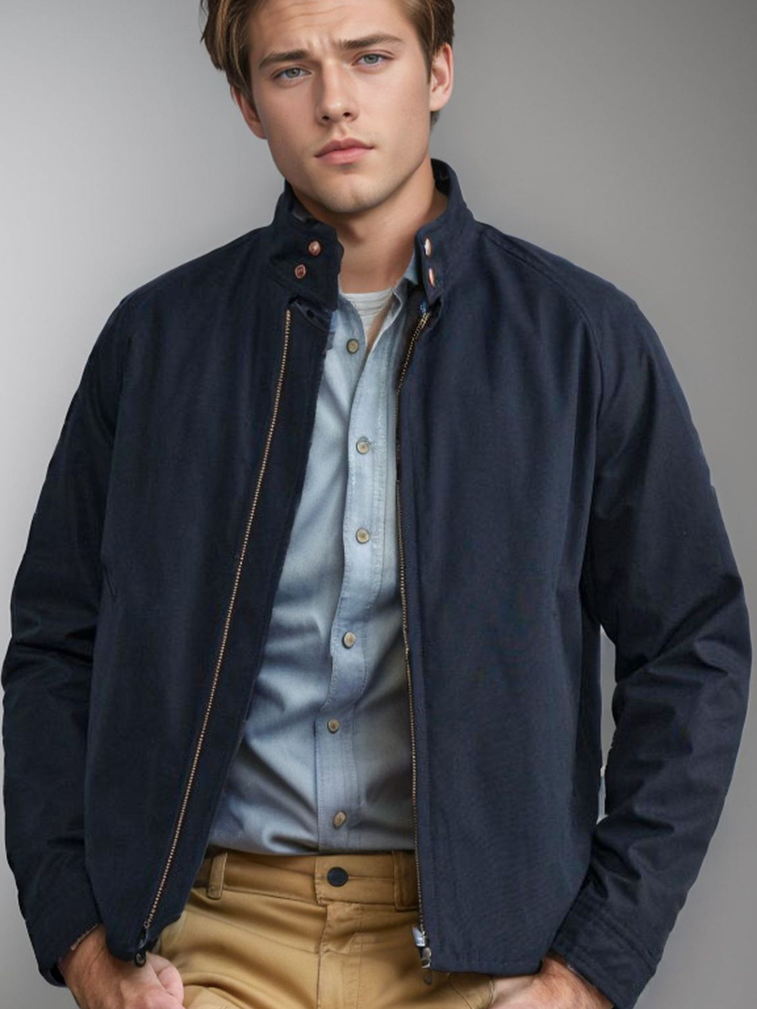 Harrington Jacket - Veste zippée boutonnée pour homme, couleur