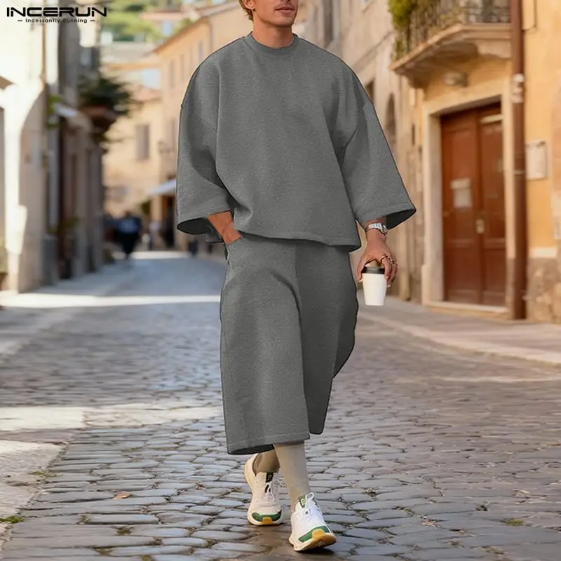 Men'S Fashion Trousers - Ensemble homme INCERUN, couleur unie, sweat-shirt