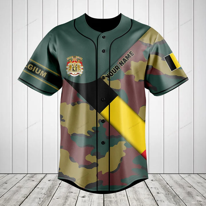 Mens Fashion Baseball Jersey - Chemise à Boutons Personnalisée avec Drapeau