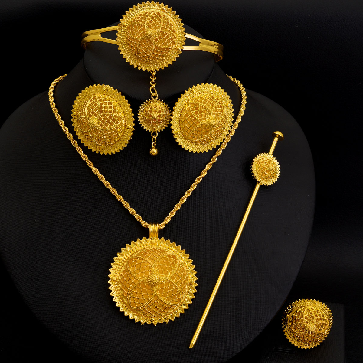 Dubai Men'S Fashion - Ensemble de bijoux couleur dorée pour