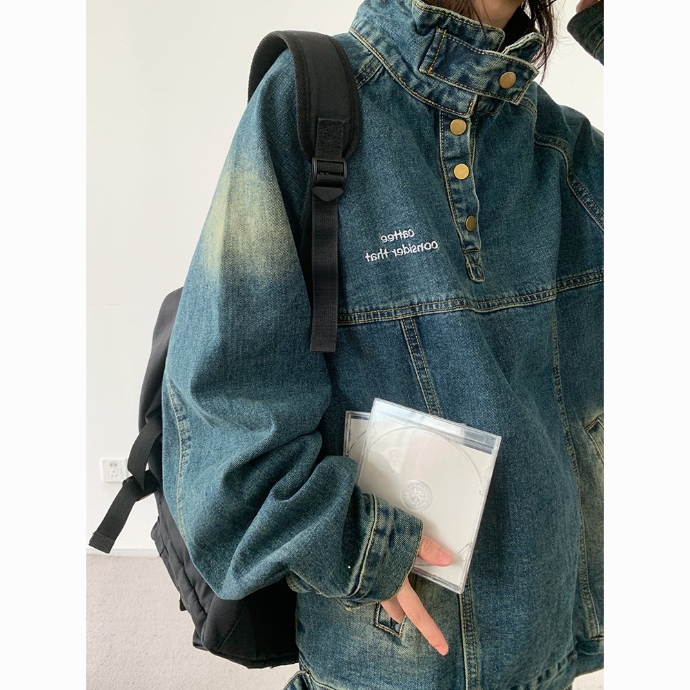 Veste en jean délavé à col mi- - Harrington Jacket avis et prix